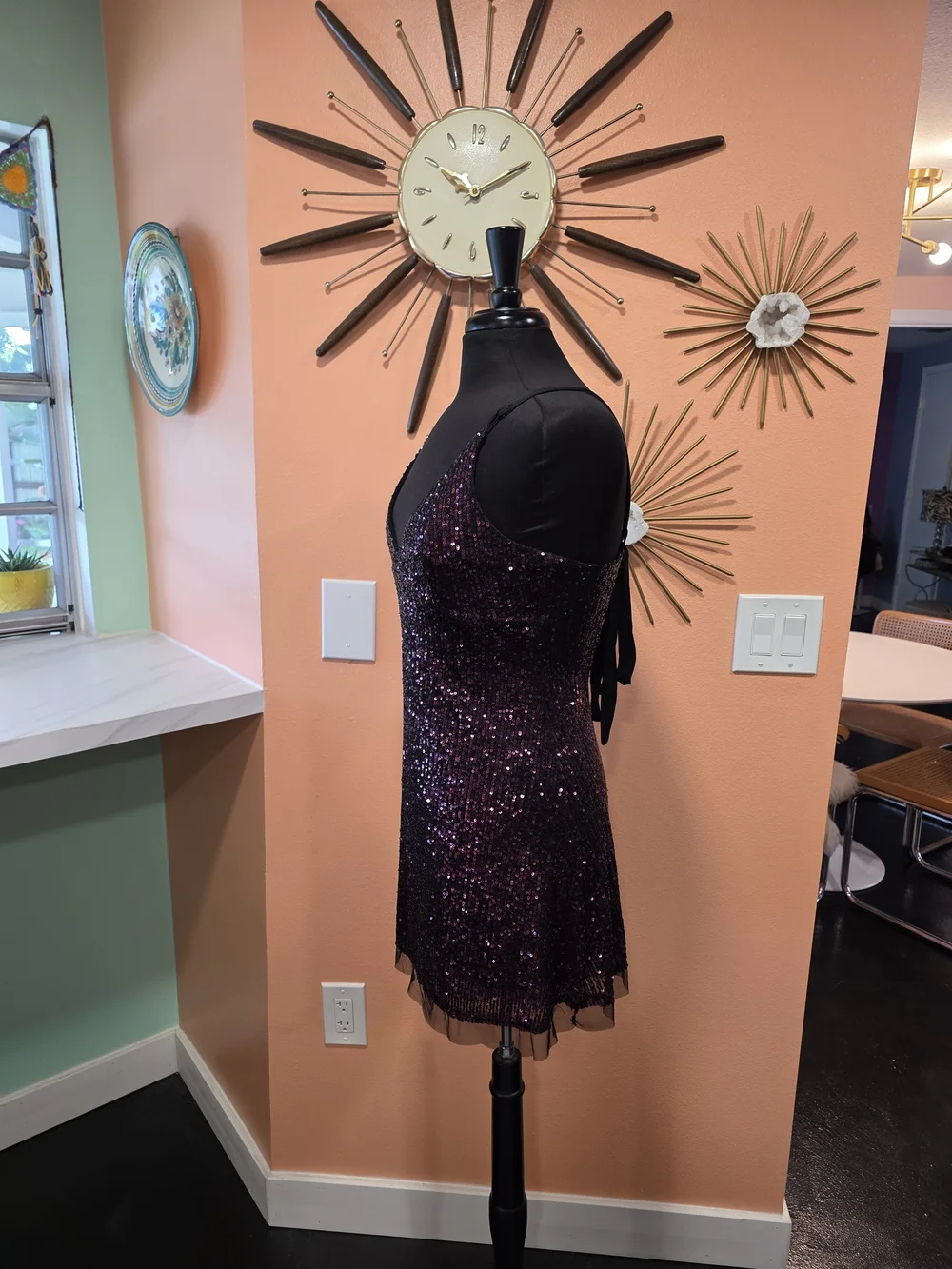 Free People Gold Rush S Plum Sequin Mini Dress Festival Y2K Fairycore Sparkle